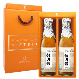 50년전통 대현상회 저온압착 참기름 들기름 350ml 선물세트 (선물케이스포장)