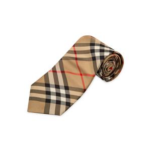 남성 빈티지 체크 실크 베이지 넥타이 8011693