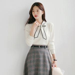 (~XXL까지) 에노린 배색 타이넥 데일리 니트 가을 긴팔 베이직 하객룩 오피스룩 모임룩 격식룩 빅사이즈