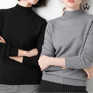 정상가:29,000원 ㅣ 슬림 베이직 하프 폴라넥 골지 니트(WIACNT051)