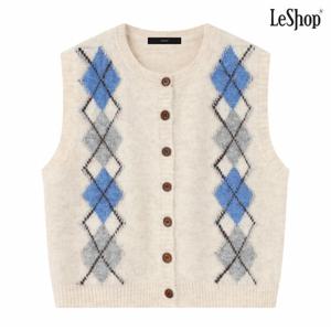 정상가:59,000원 ㅣ 아가일 라운드 버튼업 니트 베스트 (DP4VW002A)