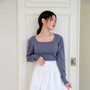 [최초가 69,000원]셰이드 스퀘어넥 셔링 니트 블라우스