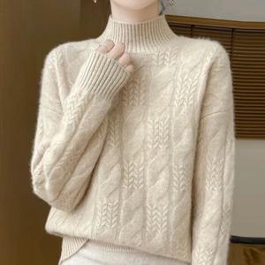 [브리치]  / NK3249 여성 포근 꽈배기 반폴라 긴팔 니트티