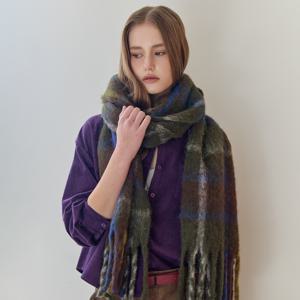 빅체크 패턴 헤어리 프린지 머플러