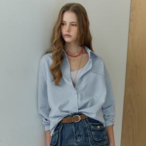 미니 큐빅 포인트 루즈핏 스트라이프 셔츠