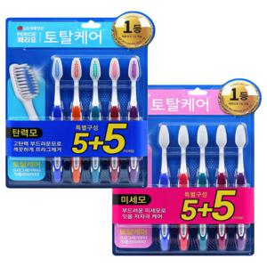 [롯데백화점][엘지생활건강]페리오 토탈케어 칫솔 5+5입 탄력모/미세모 선택1