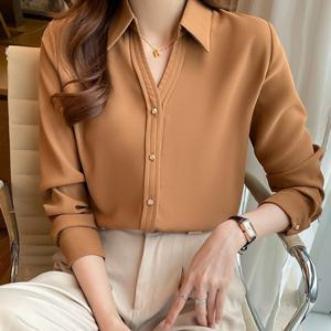 여자 브이 카라 원피스 하객룩 트위드자켓 맨투맨 가디건 니트 블라우스DJW-SHA-SKAA8307-브라운