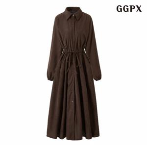 정상가:89,000원 ㅣ 카라넥 허리 끈 버튼업 롱 원피스 (GPDOW003D)