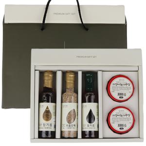 국내산 기름 선물세트 2호(참기름180ml+들기름180ml+볶음참깨90g+고추장150g)