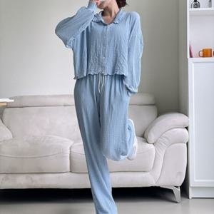 [브리치]  /  단독  시어서커 물결 카라 셔츠&팬츠 셋업 (3컬러)