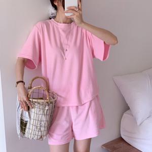 [브리치]  / 캐주얼 무지 오버핏 반팔티 반바지 set