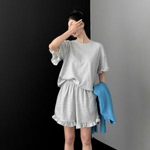 [브리치]  / 프릴 박시 반팔티 밴딩 반바지 set