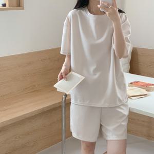 [브리치]  / 여름 와플 박시 반팔티 밴딩 반바지 set