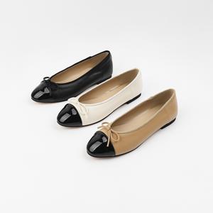 신난다슈 여성 리본 플랫 슈즈 1cm 펌프스 구두 단화 투톤 배색 발편한AG253326