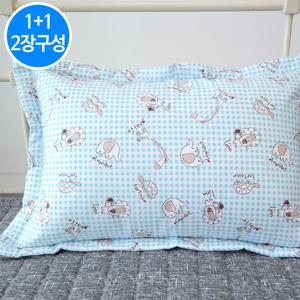 [2장구성]블루주 핑크베어 순면 베개커버 40x60