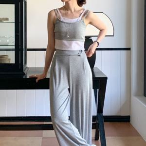 [브리치]  / 레이어드 끈나시 투버튼 와이드 밴딩 슬랙스 set  플