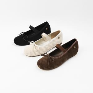 신난다슈 여성 리본 플랫 슈즈 발편한 메리제인 플랫 단화 코듀로이 SKE251032