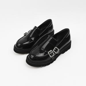 신난다슈 여성 로퍼 단화 3cm 키높이 구두 로우 워커 통굽 큐빅 AG252528 블랙