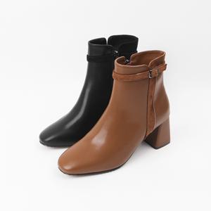 신난다슈 여성 앵클 부츠 힐 7cm 숏 앵글 부츠 기모 소가죽 발편한 통굽BS25037