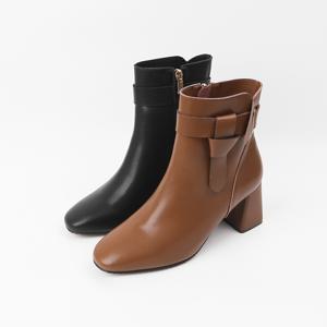 신난다슈 여성 앵클 부츠 힐 7cm 숏 앵글 부츠 기모 소가죽 발편한 통굽BS25036