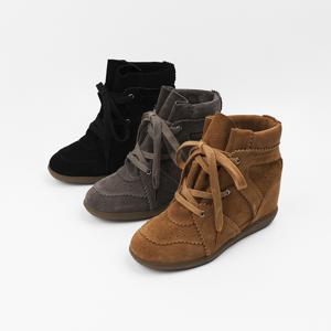 신난다슈 여성 하이탑 스니커즈 7cm 여자 키높이 운동화 소가죽 통굽 AG250001