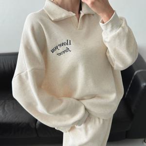 [브리치]  / 기모 자수 카라 맨투맨 조거팬츠 세트