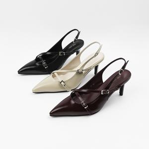 신난다슈 여성 구두 슬링백 힐 7cm 여자 스틸레토 펌프스 미들힐 버클 LO254902