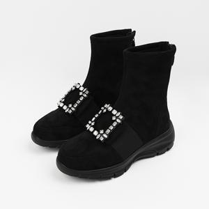 신난다슈 여성 앵클 부츠 5cm 여자 하이탑 운동화 기모 스웨이드 LD266492 블랙