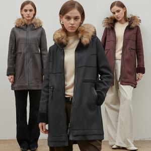 [최초가 298000원] 라쿤 트리밍 후드 하프코트