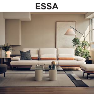 베일리 컴팩트 4인 하프스윙기능 리브 패브릭 소파+스툴