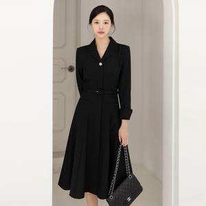 (~XXL까지) 포카인 카라 큐빅버튼 벨트 원피스 봄 가을 오피스룩 하객룩 데이트룩 모임룩 미시룩 빅사이즈