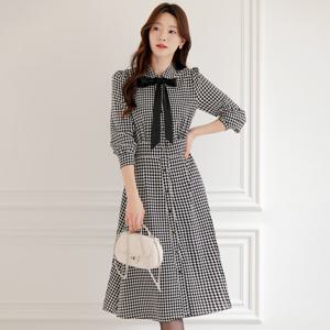 (~XXL까지) 타에 배색 타이넥 셔츠 원피스 봄 가을 플레어 하객룩 오피스룩 모임룩 격식룩 빅사이즈