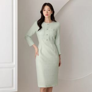 (~XXL까지) 카임 쥬얼리버튼 H라인 트위드 원피스 봄 가을 하객룩 오피스룩 모임룩 격식룩 빅사이즈