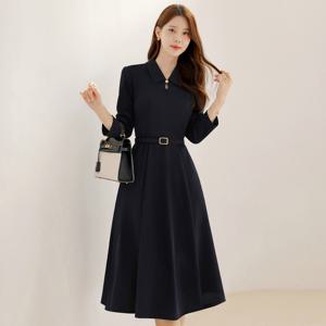 (~XXL까지) 엔델르 카라넥 플레어 벨트 원피스 봄 가을 하객룩 오피스룩 모임룩 격식룩 빅사이즈