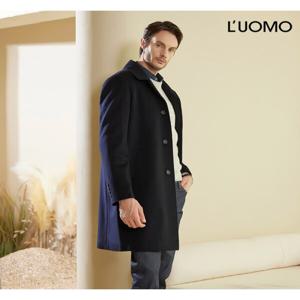 남성 울 캐시미어 블렌딩 퀼티드 트리밍 코트 네이비