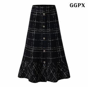 정상가:79,000원: ㅣ 체크 페이크 버튼 플레어 스커트 (GPDWH002D)