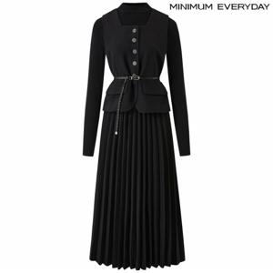 정상가:159,000원 ㅣ 에브리데이]벨티드 버튼 베스트 플리츠 원피스 셋업 (EB4OW011D)