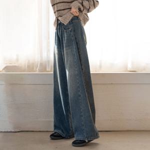 기모)사이드절개 핀턱 숏롱 와이드진