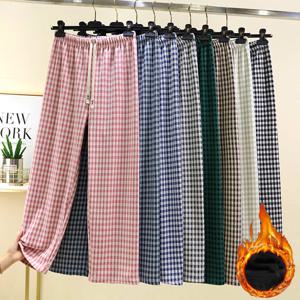 제이케이sp 남자 여자 겨울 울기모 파자마 체크 모직 와이드 통바지