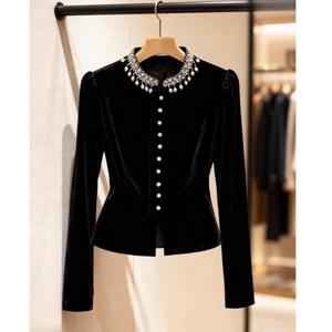 [브리치]  / 여성 겨울 블랙 벨벳 블라우스 블랙벨벳 s