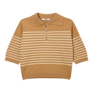 닥스 여성 [[24FW]] DLSW4C703CM [가격인하][면] 카멜 스트라이프 카라형 7부소매 반집업 스웨터