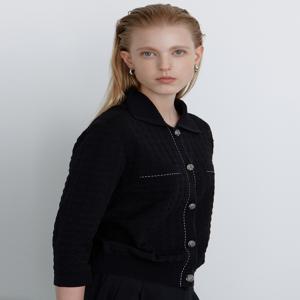 닥스 여성 [[24FW]] DLSW4C713BK [가격인하][면] 블랙 버튼 장식 반소매 카라 카디건