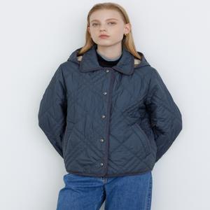 닥스 여성 [[24FW]] DLJU4DE95N2 [퀼팅] 네이비 체크 배색 탈착 후드 숏 퀼팅 점퍼