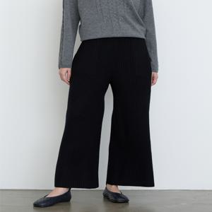 닥스 여성 [[24FW]] DLSW4D921BK [울100%][와이드] 블랙 골지 풀밴딩 니트 팬츠