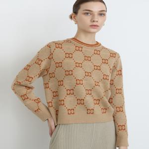 닥스 여성 [[24FW]] DLSW4D913O2 [가격인하][울100%][리버시블] 오렌지 체크&DD로고 라운드넥 스웨