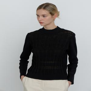 닥스 여성 [[24FW]] DLTS4D909BK [가격인하][울100%] 블랙 패턴 긴소매 모크넥 티셔츠