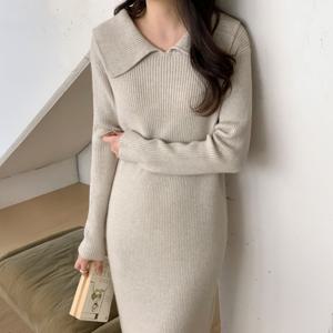 [브리치] 10가트 / 1537 여성스러운 양면 카라 골지 니트 롱 원피스 결혼식 하객 가을
