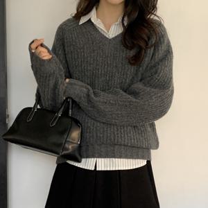 [브리치] 10가트 / 4736 루즈핏 울 브이넥 하찌 나그랑 니트 레이어드 가을 겨울