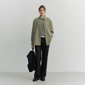 UNISEX OVERSIZED BD CHECKED SHIRT_KHAKI GREEN CHECK_UDSH6A115E2