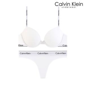 CK 여성 아이콘 코튼 데미 브라+티팬티 세트 QF8499+QF8518 WHITE